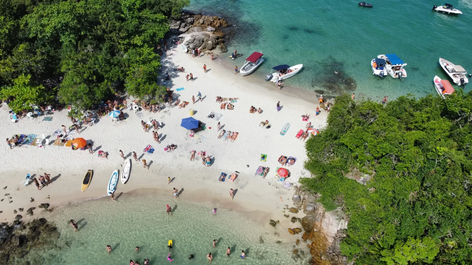 View of the coast of Angra dos Reis with calm sea and tropical vegetation around it