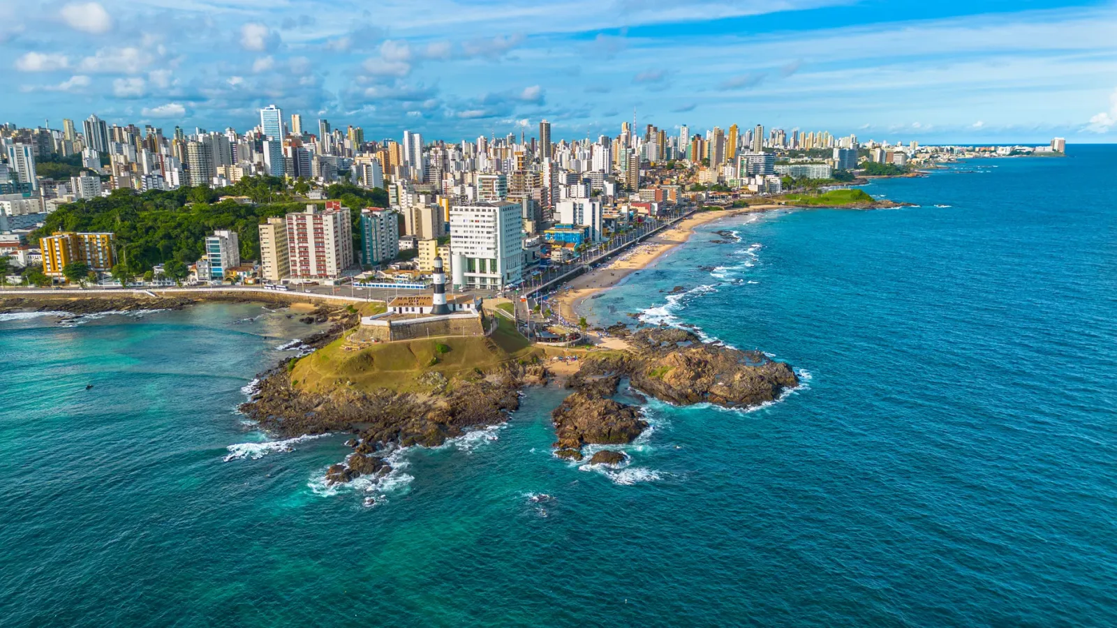 Panoramic view of Salvador with the bay and the Upper City in the background