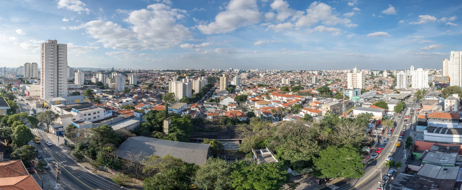 Panoramic view of the vast city of São Paulo with many buildings and urban avenues