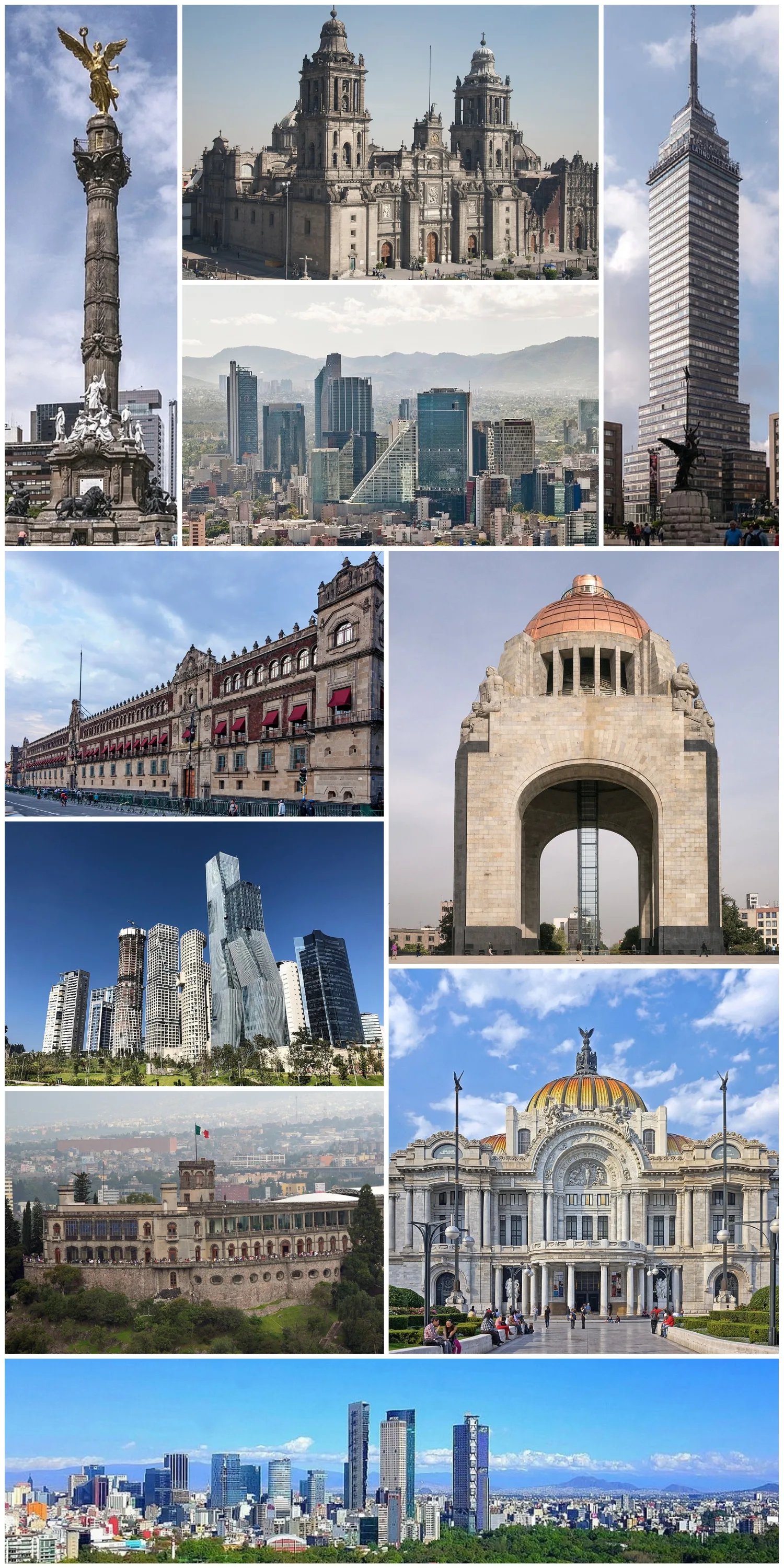 Vista aérea da vasta Cidade do México, com avenidas, prédios e áreas verdes espalhadas.