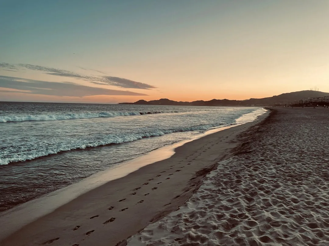 Playa soleada de San José del Cabo con mar tranquilo y cielo despejado.