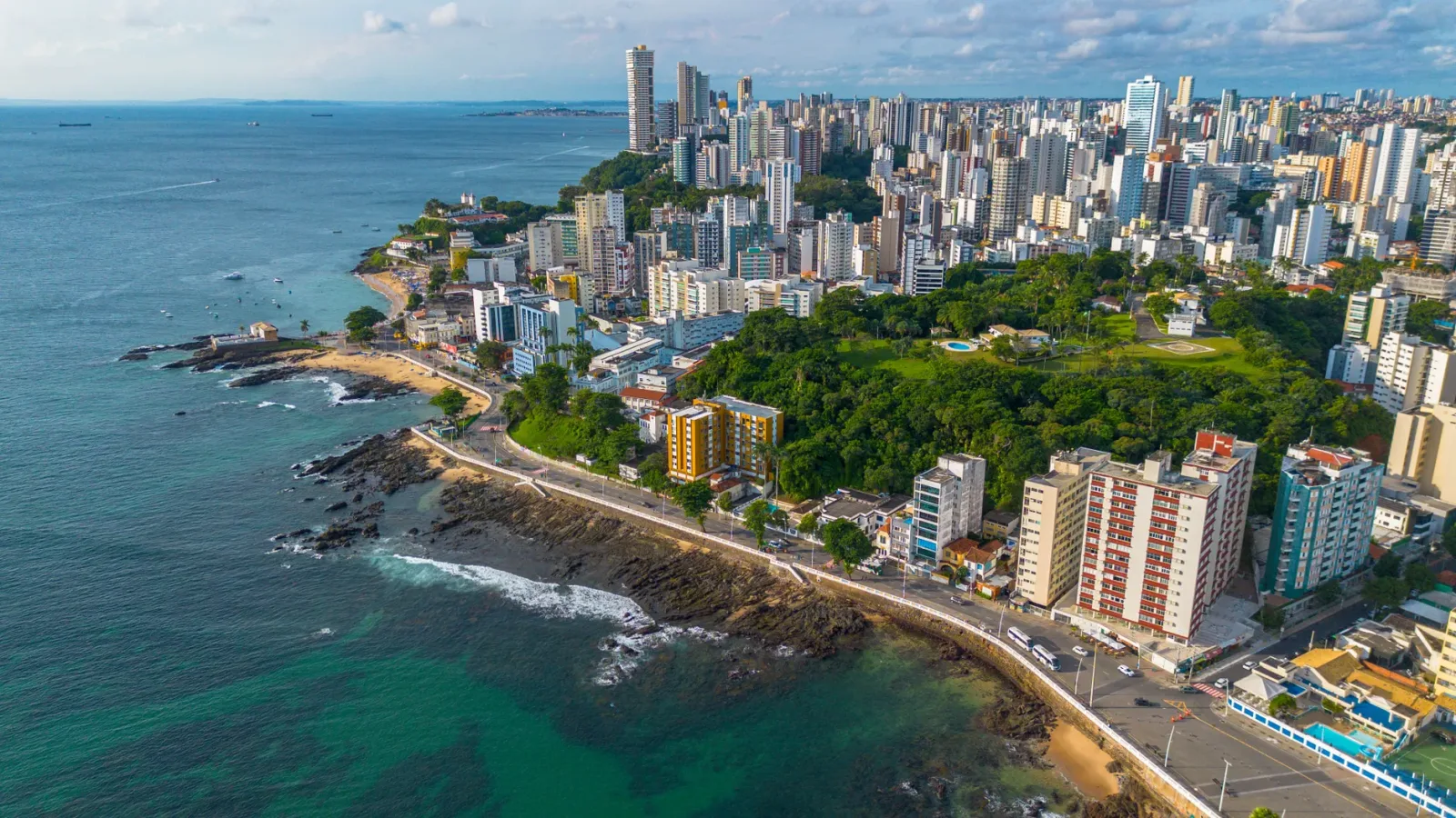 Panoramic view of Salvador with the sea and the waterfront in the background