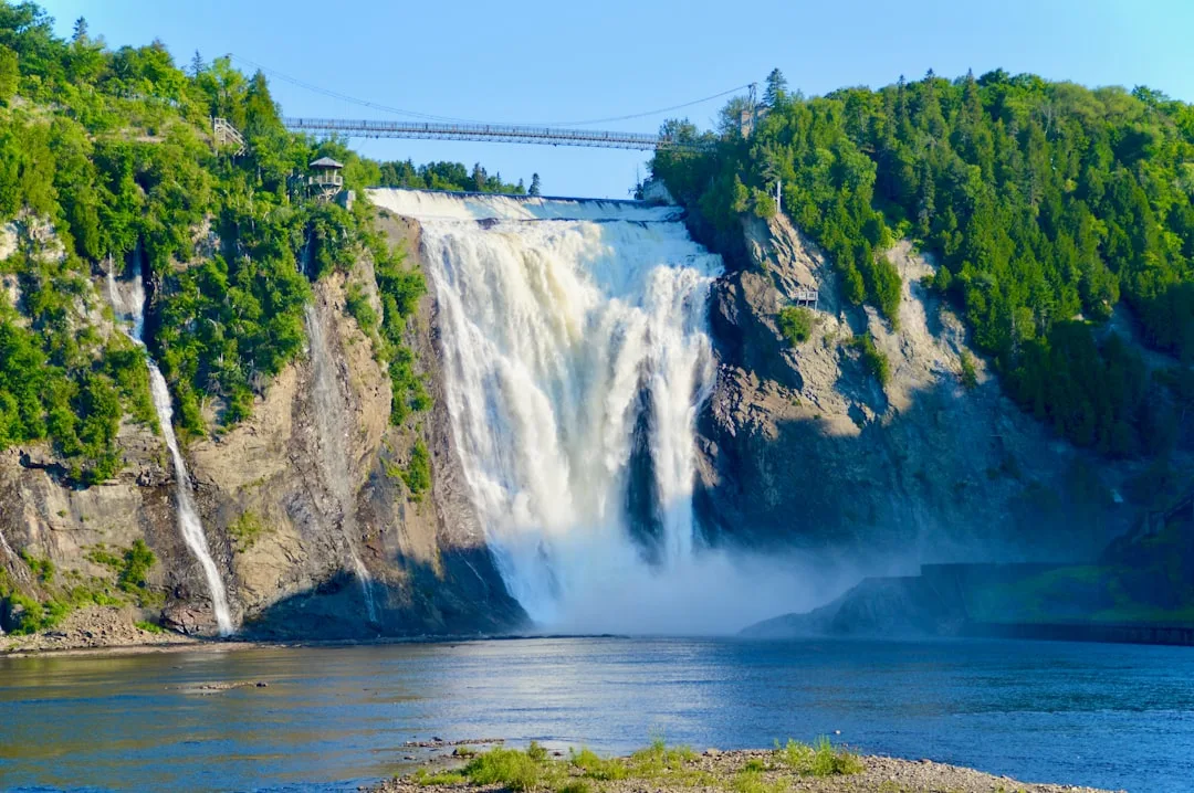 Montmorency Falls lookout with walkways and staircases over the landscape.